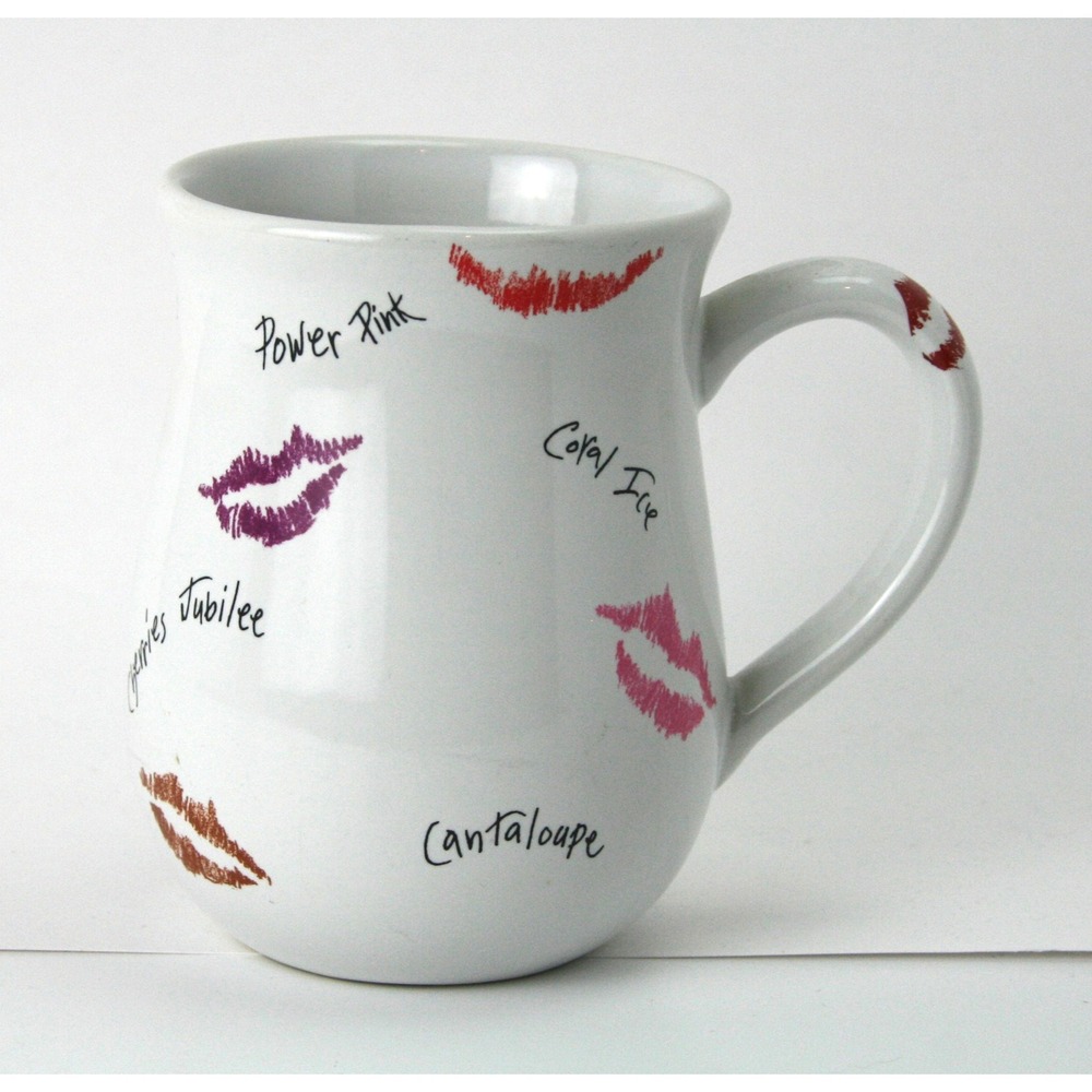 Mary Kay Lipstick Kisses Ceramic Coffee Mug White Pink Red Makeup Consultant